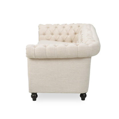 Nisy 3 Seater Sofa, Chesterfield Beige Fabric Tufted Back, 85 Inch