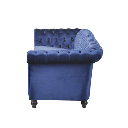 Nisy 3 Seater Sofa, Chesterfield Dark Blue Velvet Tufted Back, 85 Inch