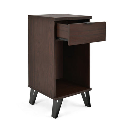 Livy Nightstand, 1 Drawer, Black Iron Legs, Walnut Brown, 27 Inch