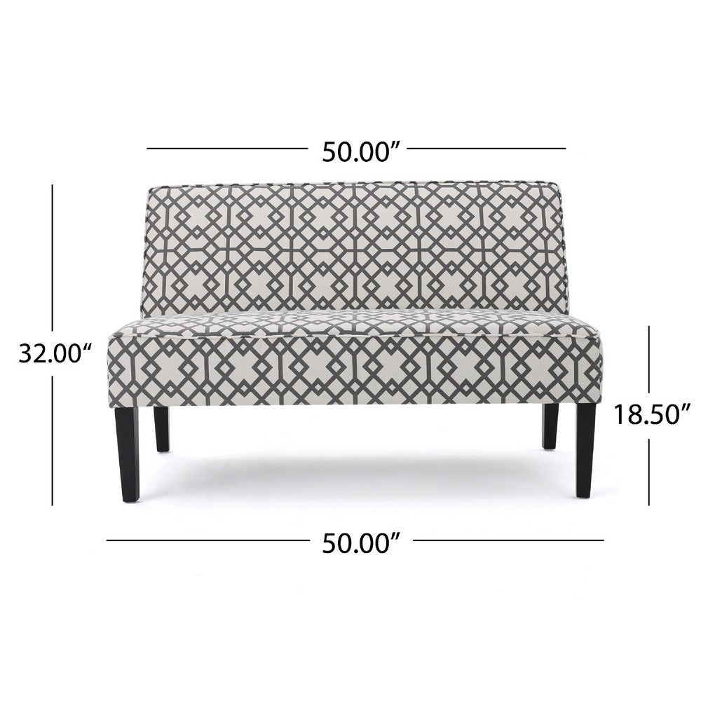 Xen Loveseat, Eclectic Gray and White Pattern Polyester, 50 Inch