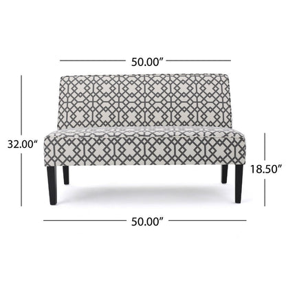 Xen Loveseat, Eclectic Gray and White Pattern Polyester, 50 Inch