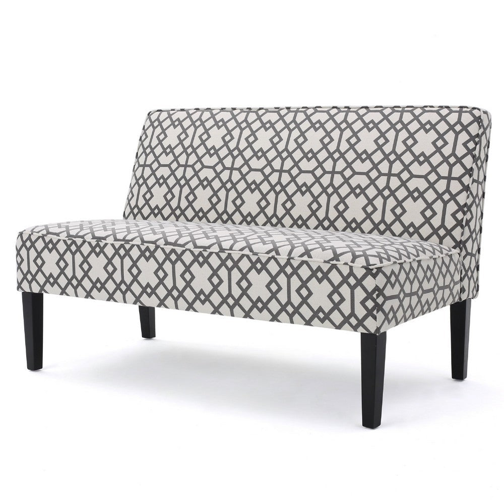 Xen Loveseat, Eclectic Gray and White Pattern Polyester, 50 Inch
