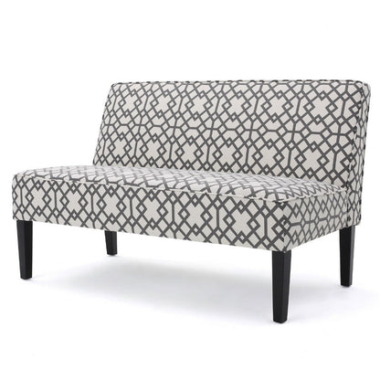 Xen Loveseat, Eclectic Gray and White Pattern Polyester, 50 Inch