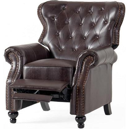 Kir Manual Recliner Chair, Rich Tufted Back Dark Brown Faux Leather