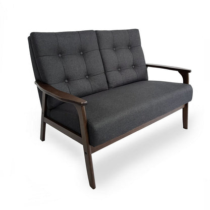 Lex Loveseat, Tufted Back Charcoal Gray Fabric, Walnut Brown, 46 Inch