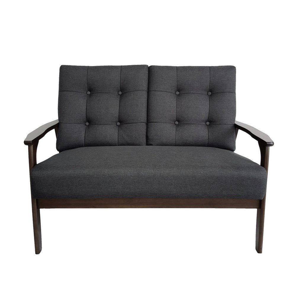 Lex Loveseat, Tufted Back Charcoal Gray Fabric, Walnut Brown, 46 Inch