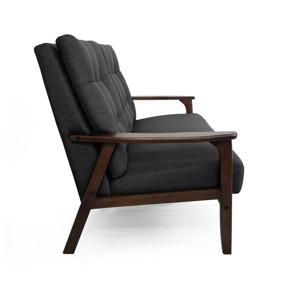 Lex Loveseat, Tufted Back Charcoal Gray Fabric, Walnut Brown, 46 Inch