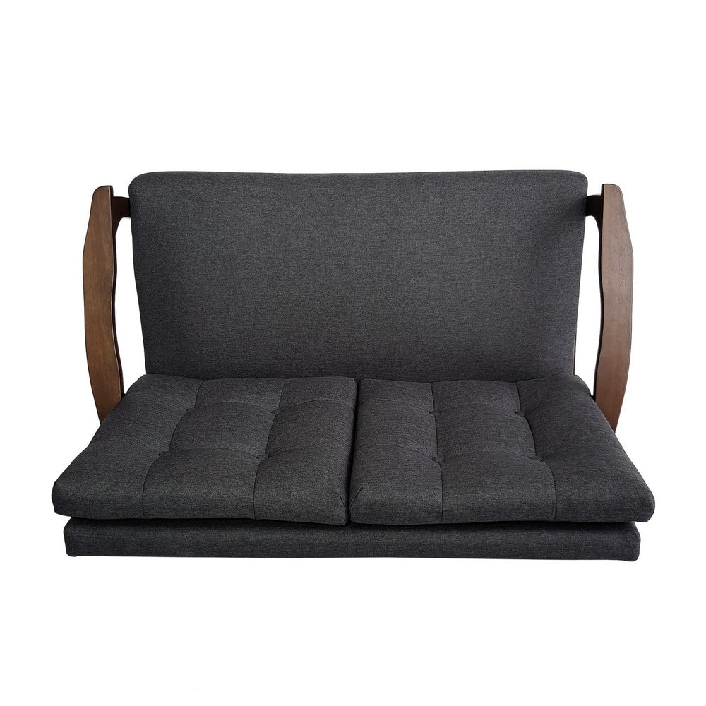 Lex Loveseat, Tufted Back Charcoal Gray Fabric, Walnut Brown, 46 Inch