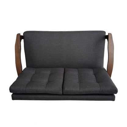 Lex Loveseat, Tufted Back Charcoal Gray Fabric, Walnut Brown, 46 Inch