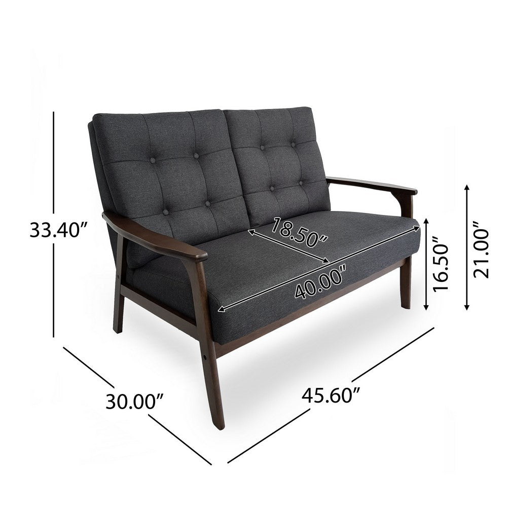 Lex Loveseat, Tufted Back Charcoal Gray Fabric, Walnut Brown, 46 Inch