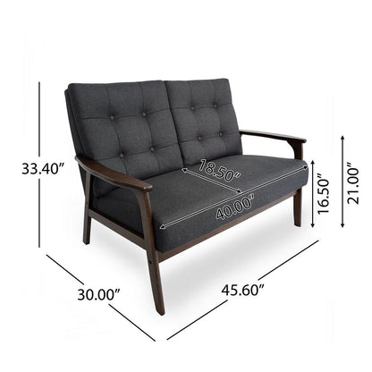 Lex Loveseat, Tufted Back Charcoal Gray Fabric, Walnut Brown, 46 Inch