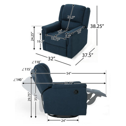Doi Manual Glider Swivel Recliner Chair, Navy Blue Fabric