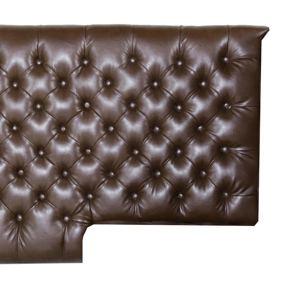 Ami Chaise Lounger, Tufted Dark Brown Faux Leather, Wood, 70 Inch