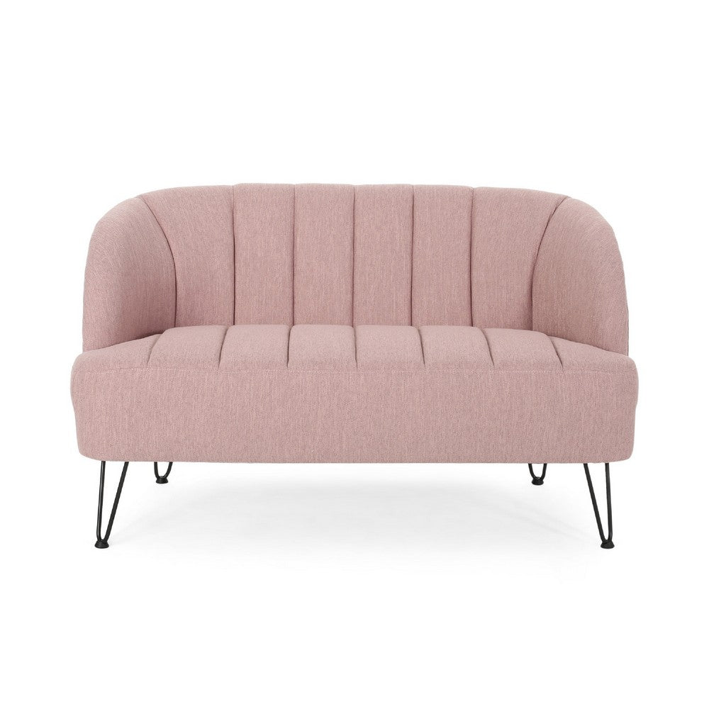 Buno Loveseat, Blush Pink Tufted Polyester, Metal Hairpin Legs 50 Inch