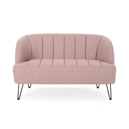 Buno Loveseat, Blush Pink Tufted Polyester, Metal Hairpin Legs 50 Inch