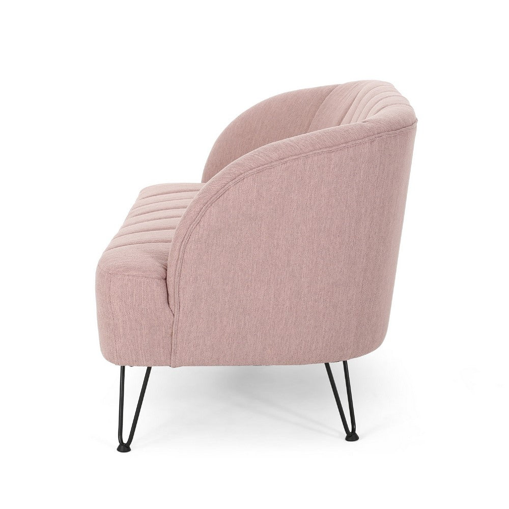 Buno Loveseat, Blush Pink Tufted Polyester, Metal Hairpin Legs 50 Inch