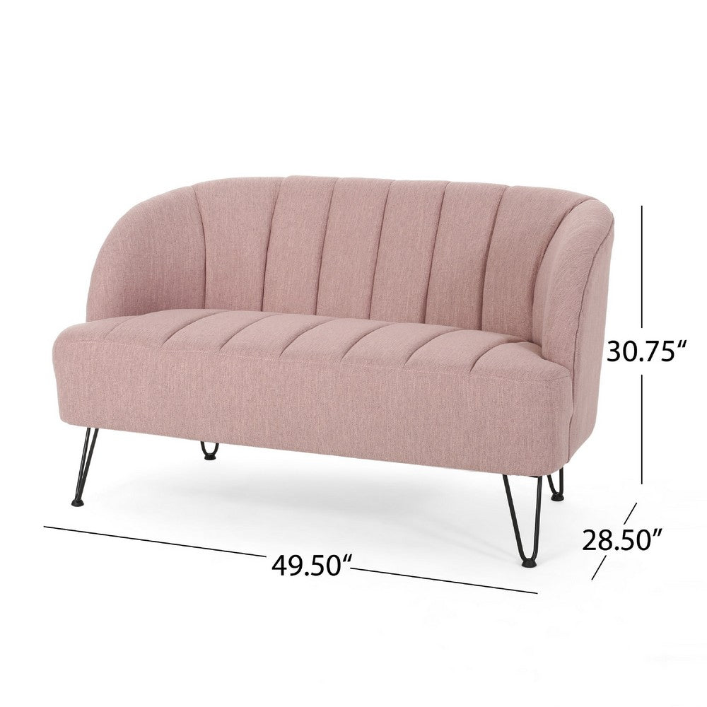 Buno Loveseat, Blush Pink Tufted Polyester, Metal Hairpin Legs 50 Inch