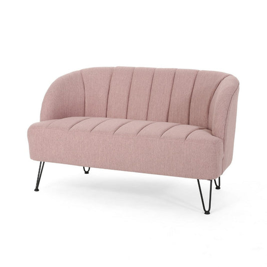 Buno Loveseat, Blush Pink Tufted Polyester, Metal Hairpin Legs 50 Inch