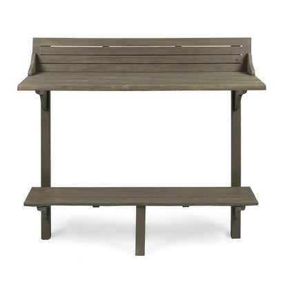 Outdoor Balcony Bar Table, Slim Design Gray Wood Frame, 50 Inch