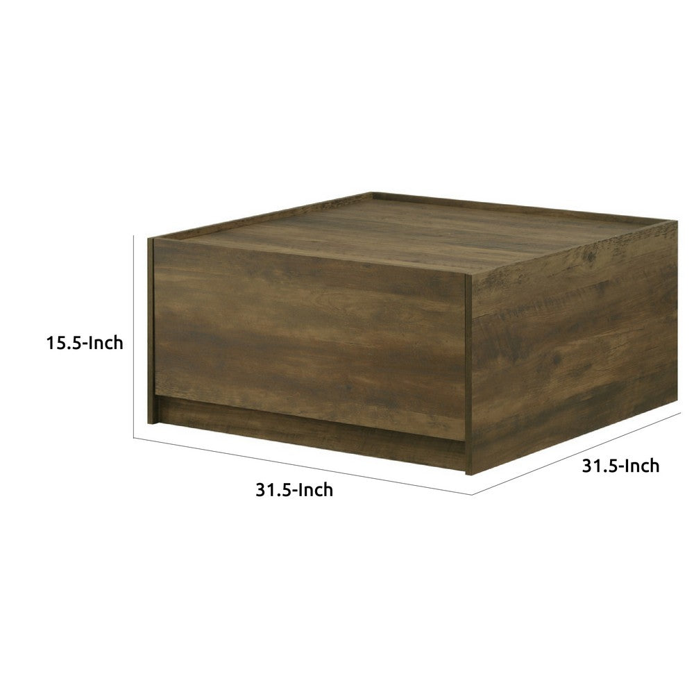 Trav Square Coffee Table, 2 Drawer, Raised Lip Tray Top, Brown 32 Inch