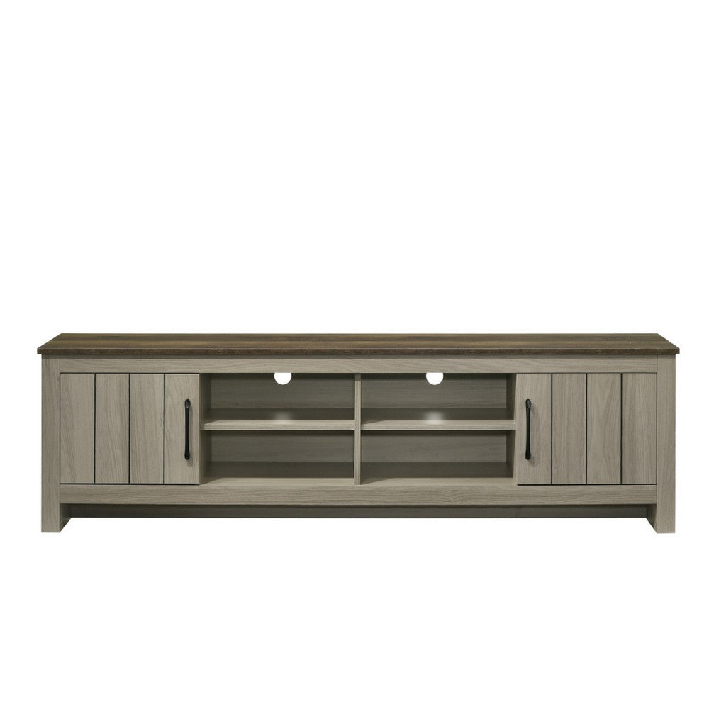 Nena TV Stand Cabinet, 2 Cabinet Doors, Brown Wood Top, Oak Gray
