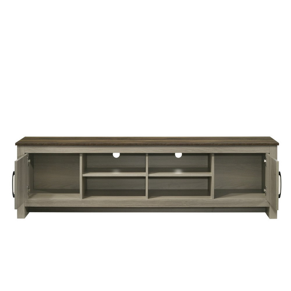 Nena TV Stand Cabinet, 2 Cabinet Doors, Brown Wood Top, Oak Gray