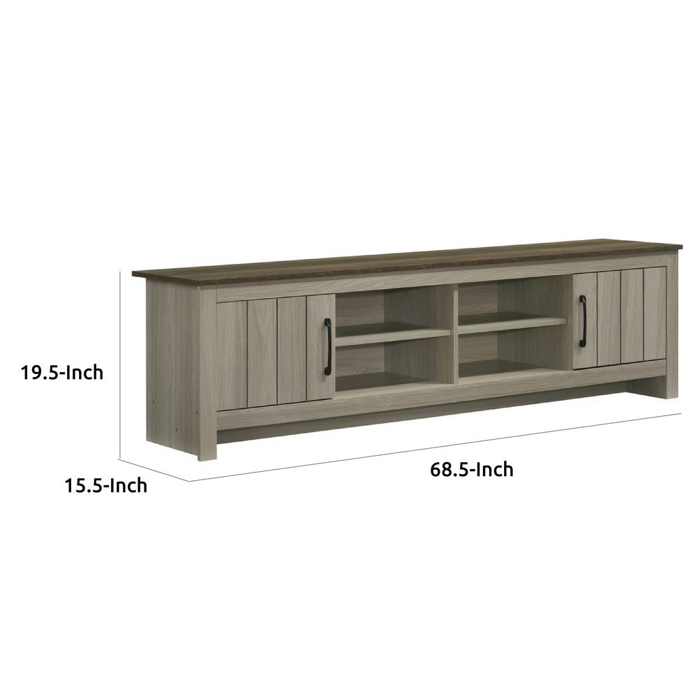 Nena TV Stand Cabinet, 2 Cabinet Doors, Brown Wood Top, Oak Gray