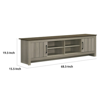 Nena TV Stand Cabinet, 2 Cabinet Doors, Brown Wood Top, Oak Gray