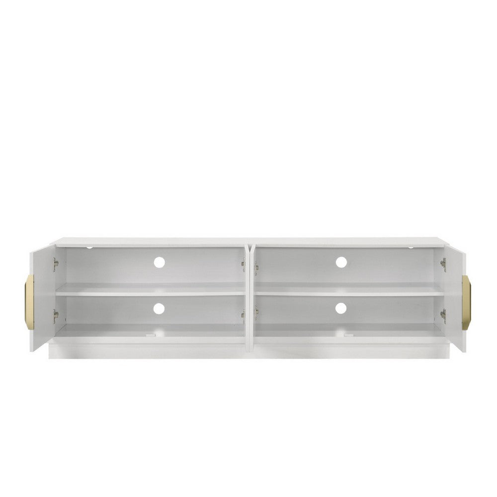 Penny TV Stand Media Cabinet, Adjustable Shelves, 4 Doors, White Wood