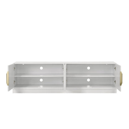 Penny TV Stand Media Cabinet, Adjustable Shelves, 4 Doors, White Wood