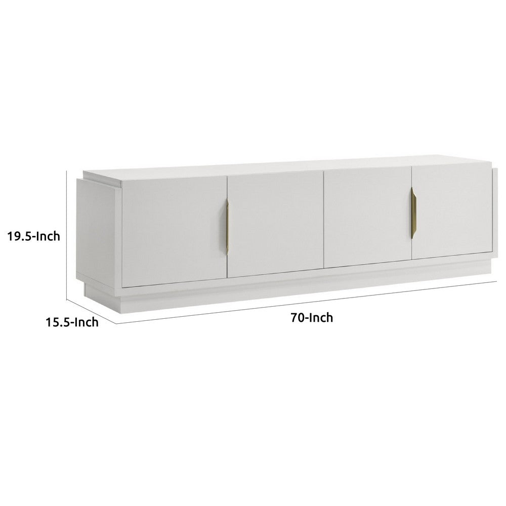 Penny TV Stand Media Cabinet, Adjustable Shelves, 4 Doors, White Wood