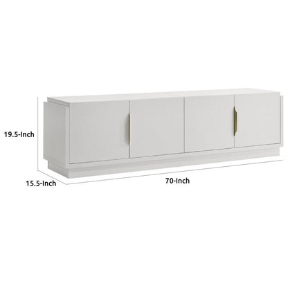 Penny TV Stand Media Cabinet, Adjustable Shelves, 4 Doors, White Wood