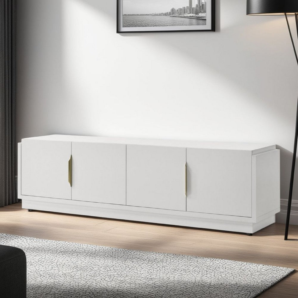 Penny TV Stand Media Cabinet, Adjustable Shelves, 4 Doors, White Wood