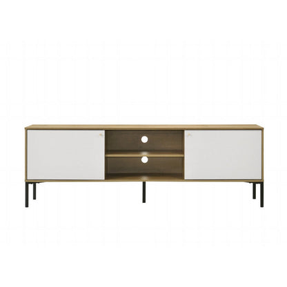 Brick TV Stand Cabinet with 2 Doors, Black Metal, White, Oak Brown