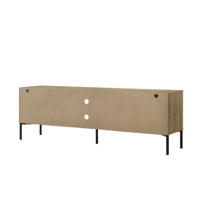 Brick TV Stand Cabinet with 2 Doors, Black Metal, White, Oak Brown