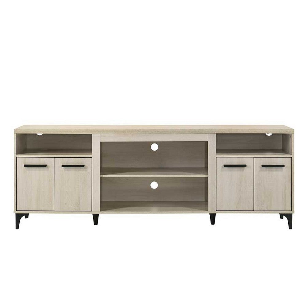 Evans TV Stand Media Cabinet, 4 Doors and Adjustable Shelf, Oak Brown