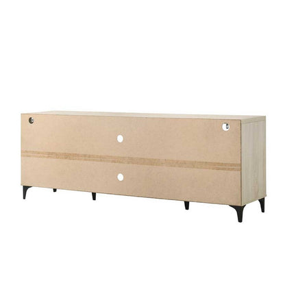 Evans TV Stand Media Cabinet, 4 Doors and Adjustable Shelf, Oak Brown