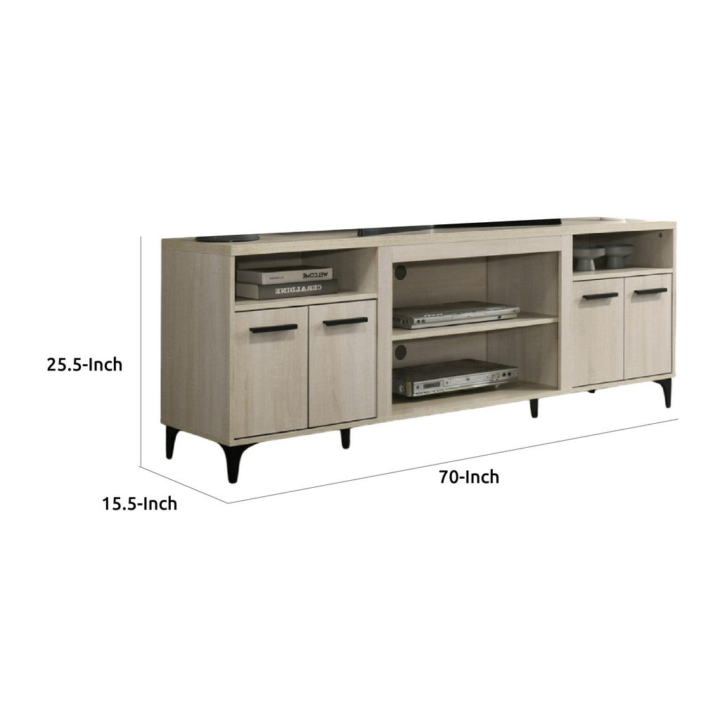 Evans TV Stand Media Cabinet, 4 Doors and Adjustable Shelf, Oak Brown