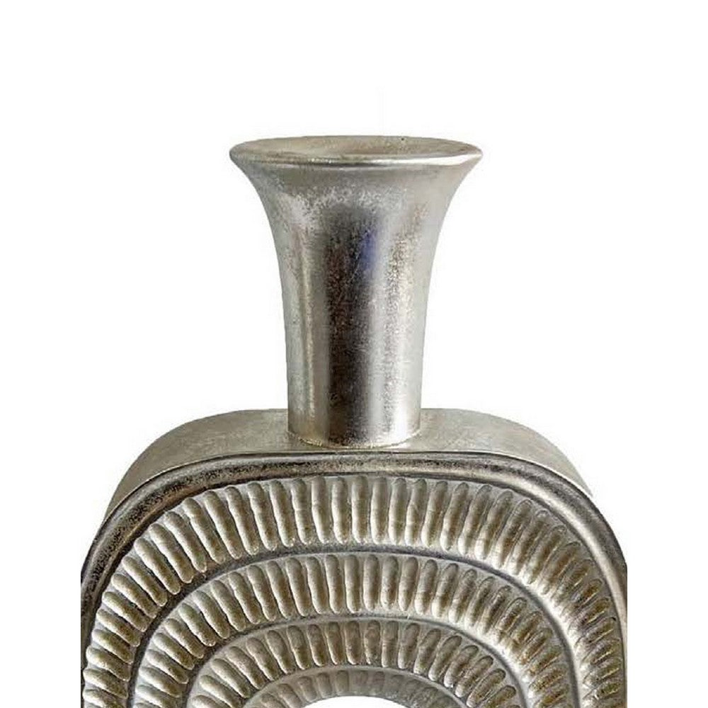 Peny Decorative Flower Vase, 22 Inch, Narrow Neck, Silver Resin Base