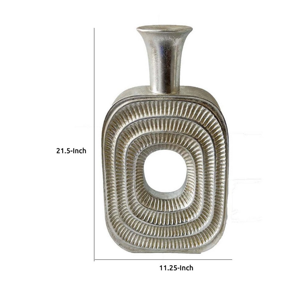 Peny Decorative Flower Vase, 22 Inch, Narrow Neck, Silver Resin Base