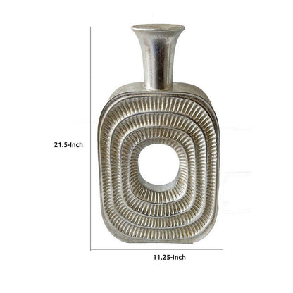 Peny Decorative Flower Vase, 22 Inch, Narrow Neck, Silver Resin Base