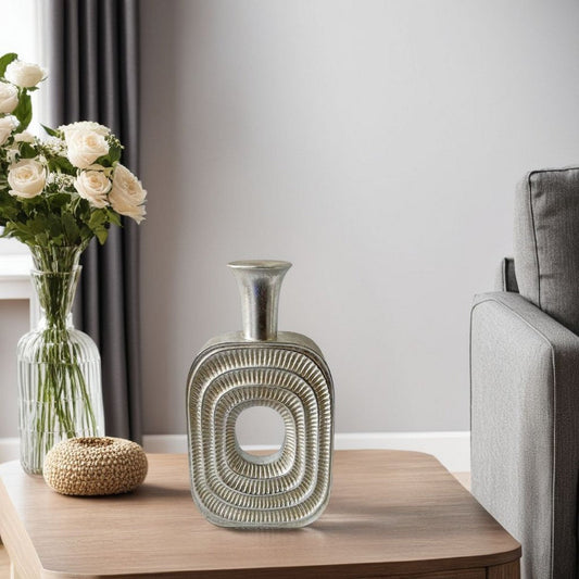 Peny Decorative Flower Vase, 22 Inch, Narrow Neck, Silver Resin Base