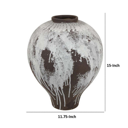 Gezy Decorative Flower Vase, 15 Inch Bulb Shape, Brown White Ceramic