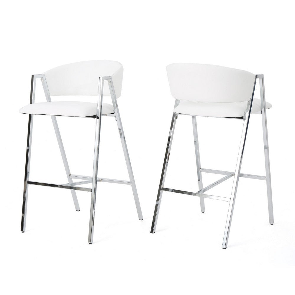Zoy Barstool Chair Set of 2, Ivory Faux Leather, Chrome Metal Frame