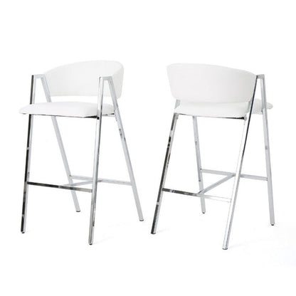 Zoy Barstool Chair Set of 2, Ivory Faux Leather, Chrome Metal Frame