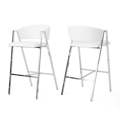 Zoy Barstool Chair Set of 2, Gray Faux Leather Padded, Chrome Iron