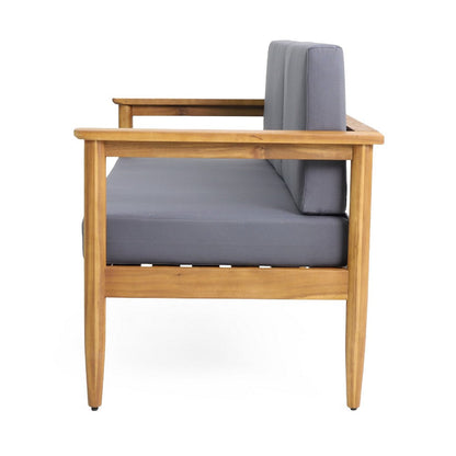 Gavie Outdoor Loveseat, Teak Brown Acacia Wood, Gray Fabric 53 Inch