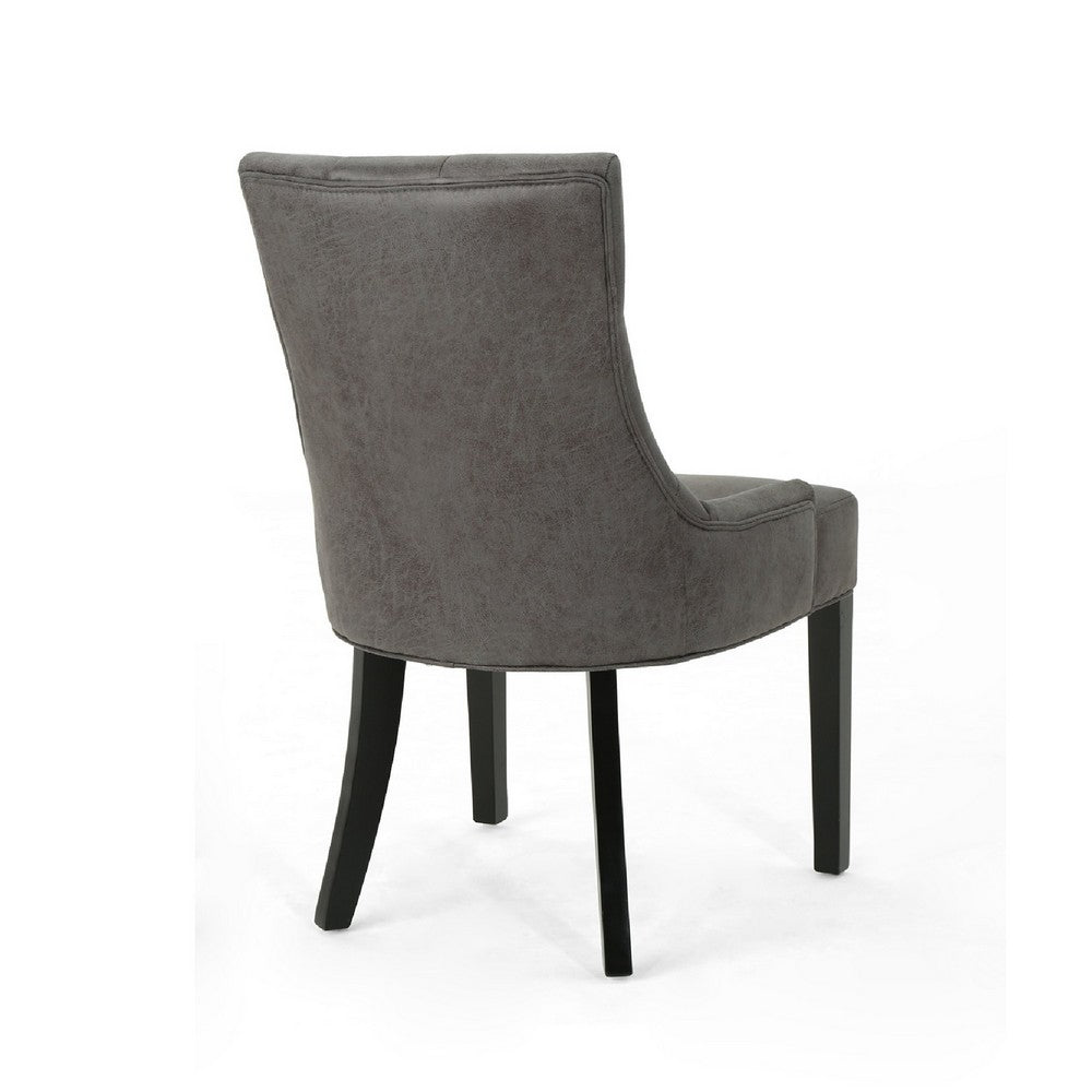 Chen Dining Chair Set of 2, Tufted Slate Gray Microfiber, Black Wood