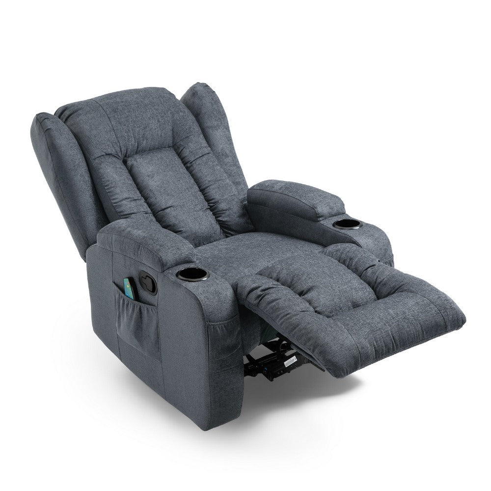 Manual Massage Recliner Chair, Charcoal Gray Fabric, Soft Cushioned