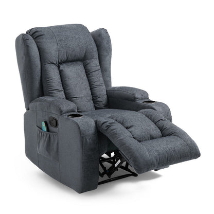 Manual Massage Recliner Chair, Charcoal Gray Fabric, Soft Cushioned